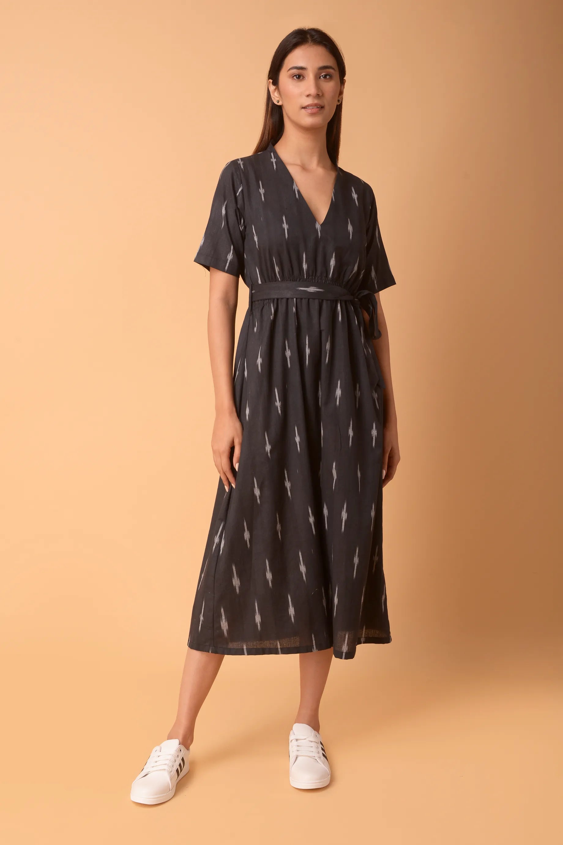 BLACK COTTON SMOCKING DRESS