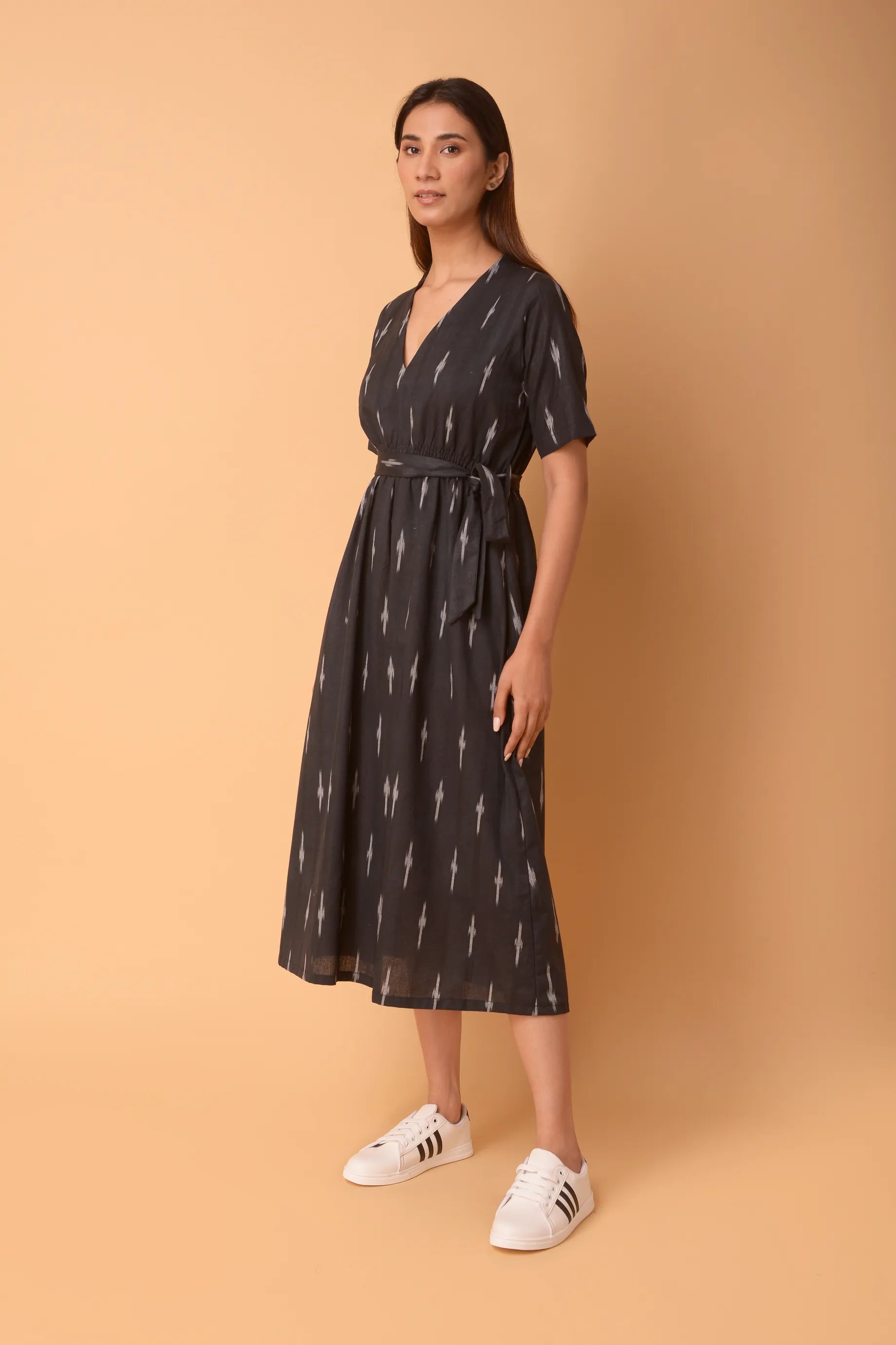 BLACK COTTON SMOCKING DRESS