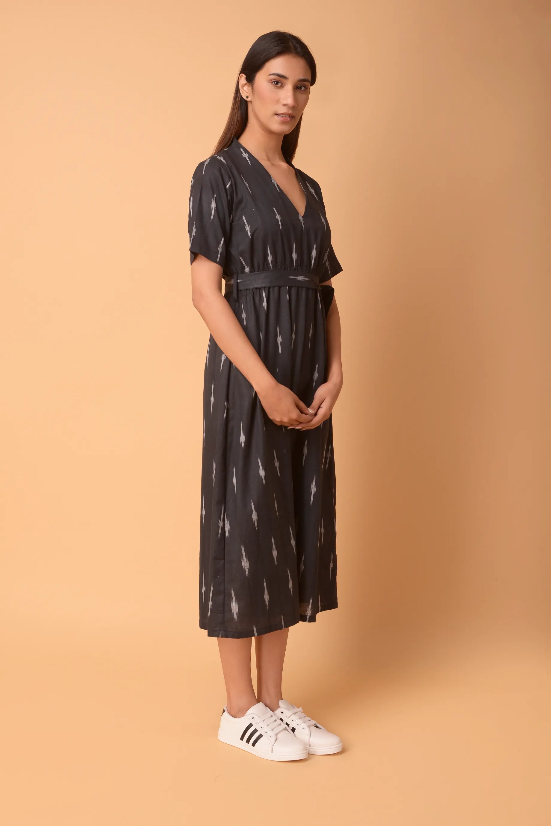 BLACK COTTON SMOCKING DRESS
