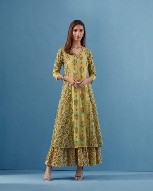 1 COTTON PRINTED ANRKALI KURTA, 1 SKIRT