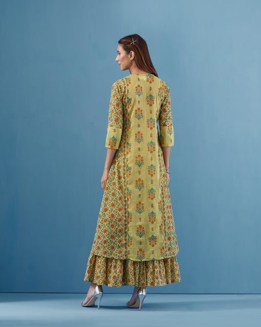 1 COTTON PRINTED ANRKALI KURTA, 1 SKIRT