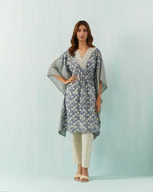 COTTON KAFTAAN WITH EMBROIDERED NECK