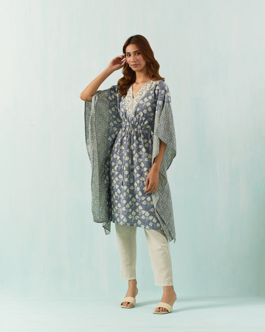 COTTON KAFTAAN WITH EMBROIDERED NECK