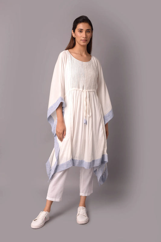 WHITE CHAMBRAY KAFTAAN WITH PANTS SET