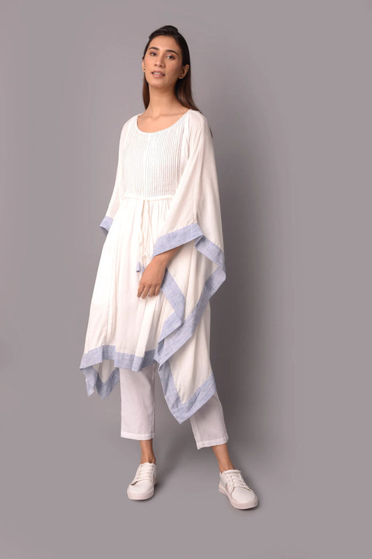 WHITE CHAMBRAY KAFTAAN WITH PANTS SET