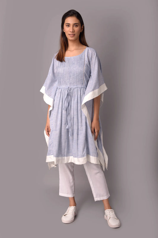 BLUE CHAMBRAY KAFTAAN WITH PANTS SET