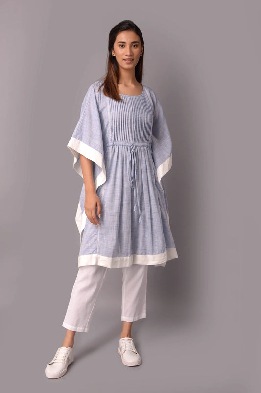 BLUE CHAMBRAY KAFTAAN WITH PANTS SET