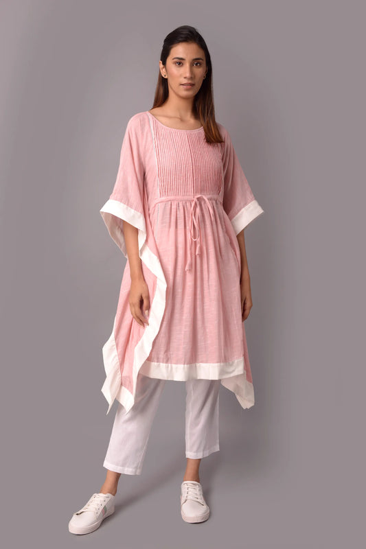 PINK CHAMBRAY KAFTAAN WITH PANTS SET