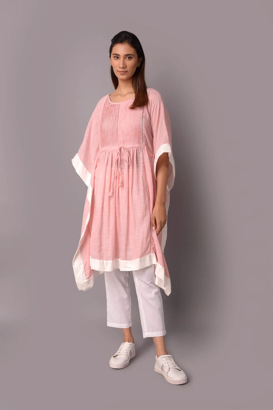 PINK CHAMBRAY KAFTAAN WITH PANTS SET